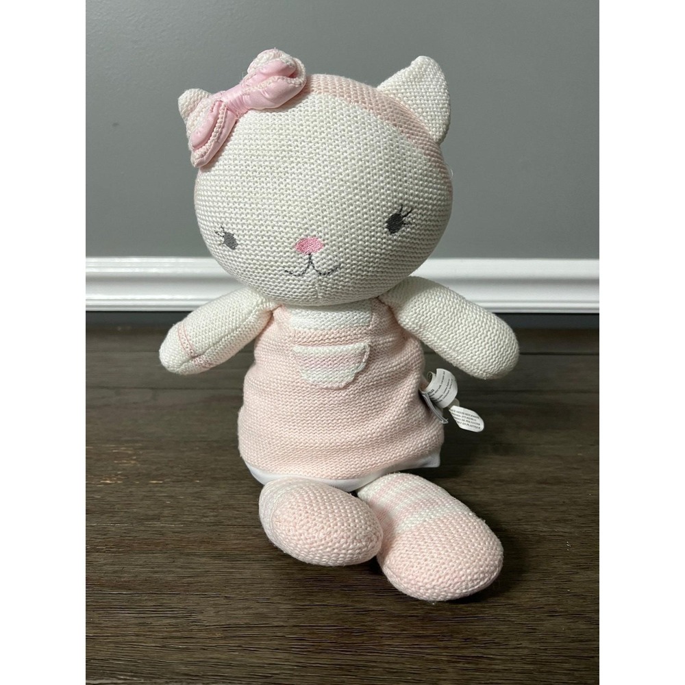Lambs & Ivy Ava Cat Knit Plush Pink White Kitten Stuffed Animal Nursery Toy